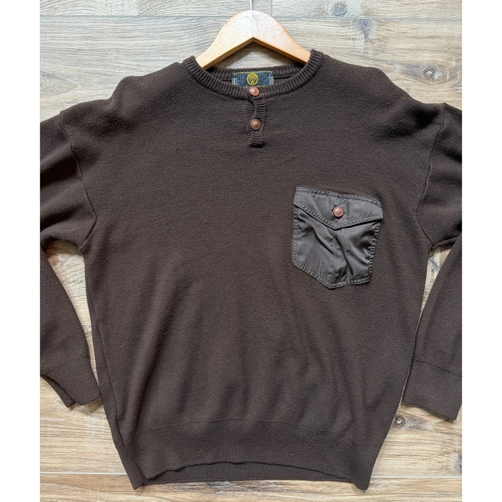 Vintage Versace Istante Mens Henley Knit Sweater Large Brown 90s Italian Luxury